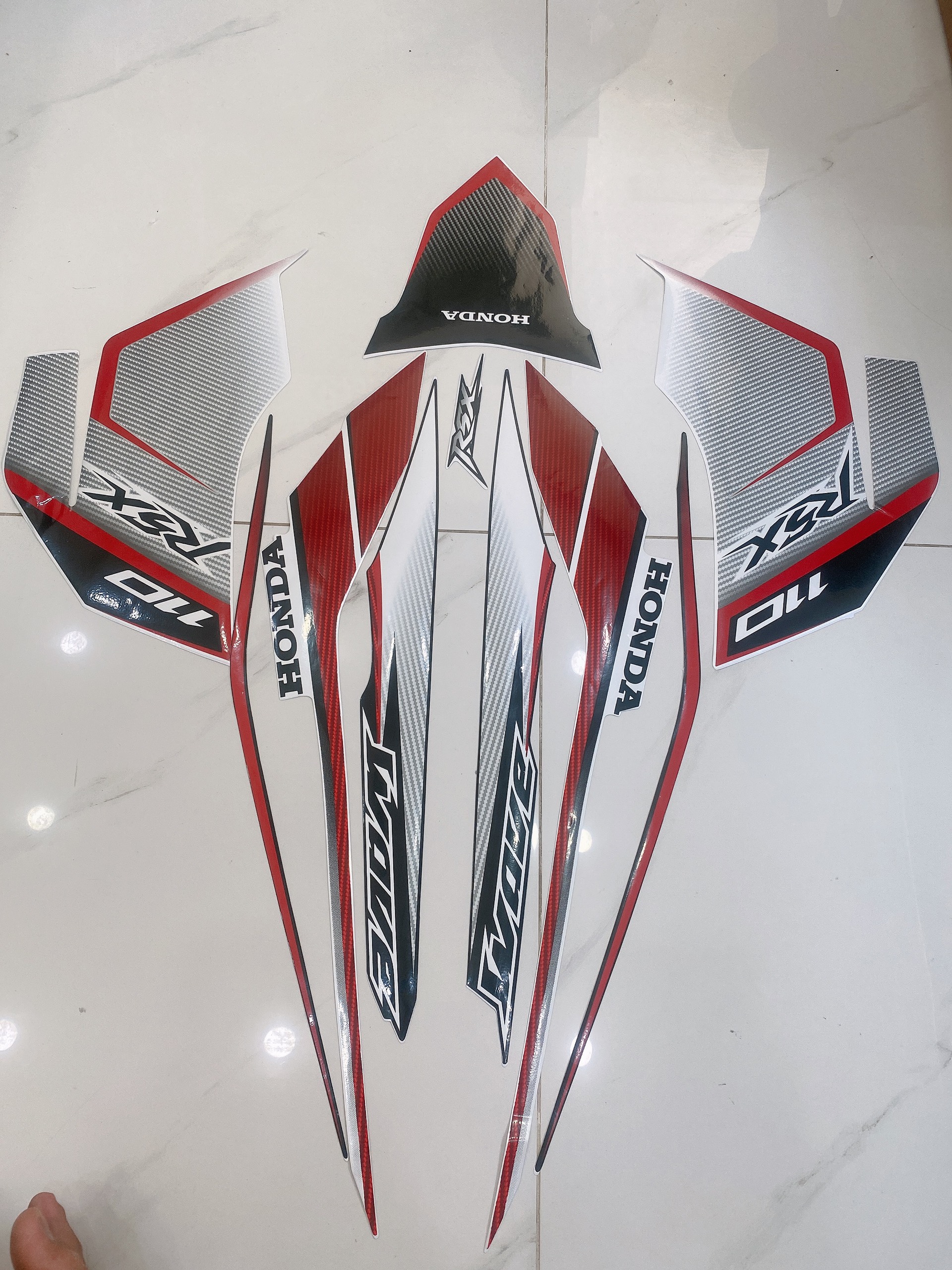 Trọn bộ tem rời dán xe máy 3 lớp Honda Wave Rsx 110 2013 siêu nhân màu trắng đỏ