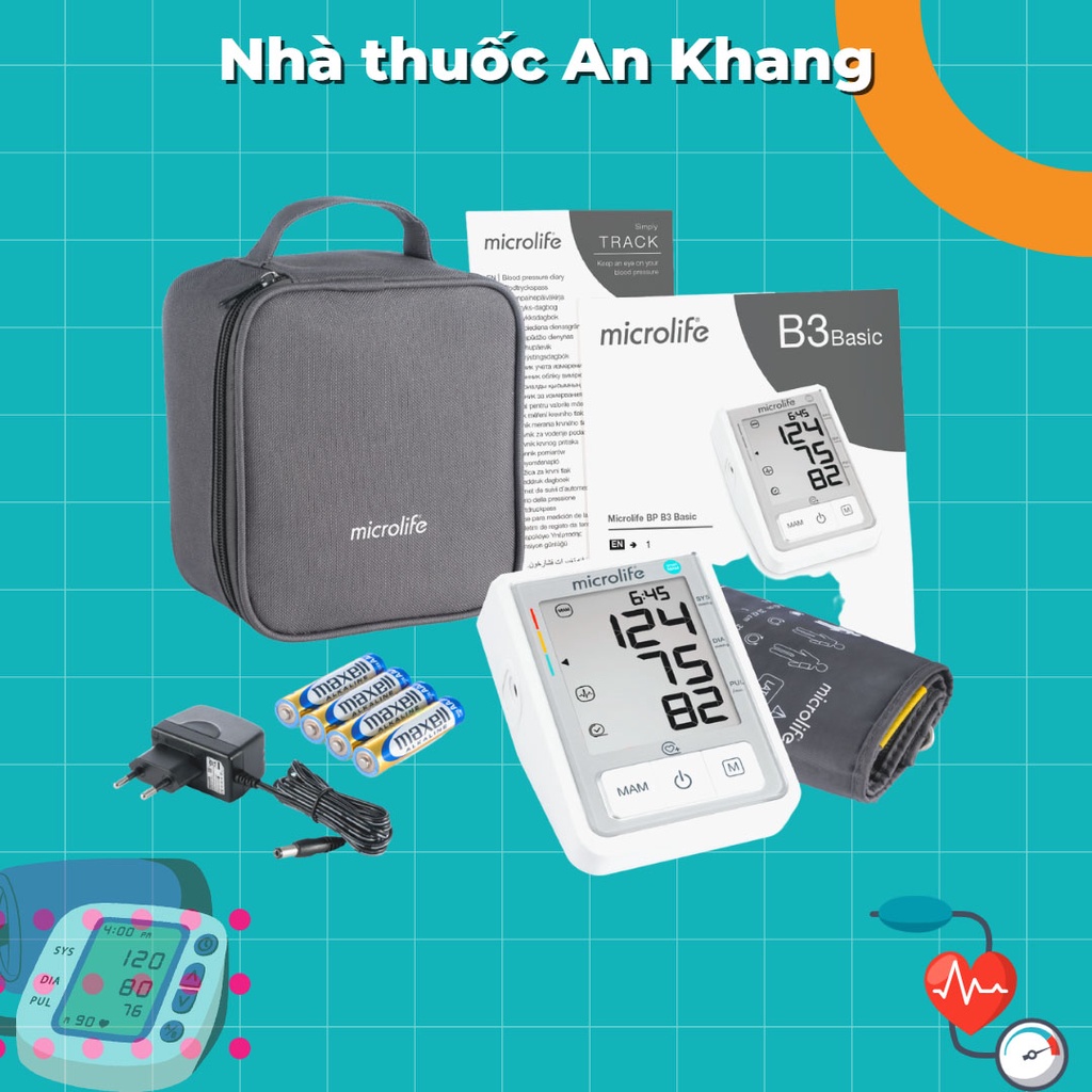 Máy đo huyết áp và nhịp tim Microlife B3 Basic có cảnh báo rối loạn nhịp tim, đo nhanh chính xác