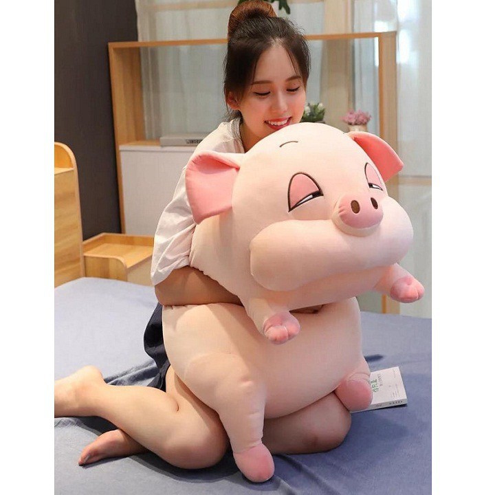 Gấu Bông Gối Ôm Heo Phê Cần 2 Màu Ghi Hồng Kích Thước 50-70-100Cm