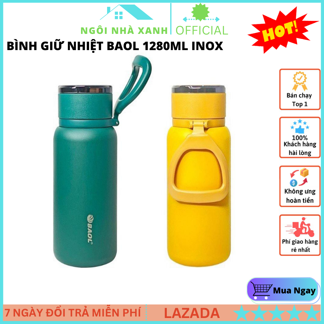 Bình giữ nhiệt baol, Bình Giữ Nhiệt Cao Cấp BaoL L32 1280ml inox có quay xách - Chống thoát nhiệt 20 Giờ Liên Tục, bình nước giữ nhiệt, Bảo Hành 12 Tháng