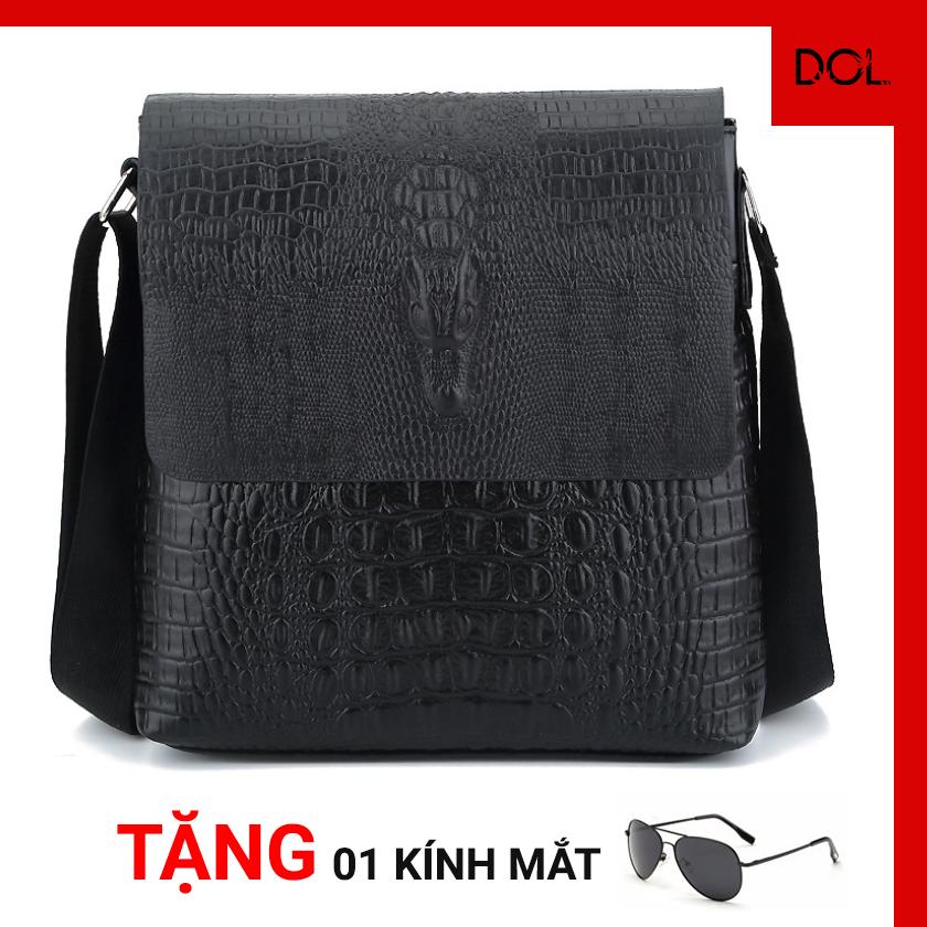 Túi Da Đeo Chéo Đựng iPad Họa Tiết Cá Sấu Hàng Thiết Kế Độc Lạ Cá Tính,Tặng 1 Kính Râm Thời Trang- Đi học, Đi làm, Đi chơi tiện dụng