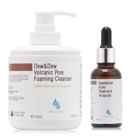 Combo chăm sóc, ngăn ngừa mụn dew&dew acne treatment ampoule 30ml + srm dew & dew volcanic pore 250ml