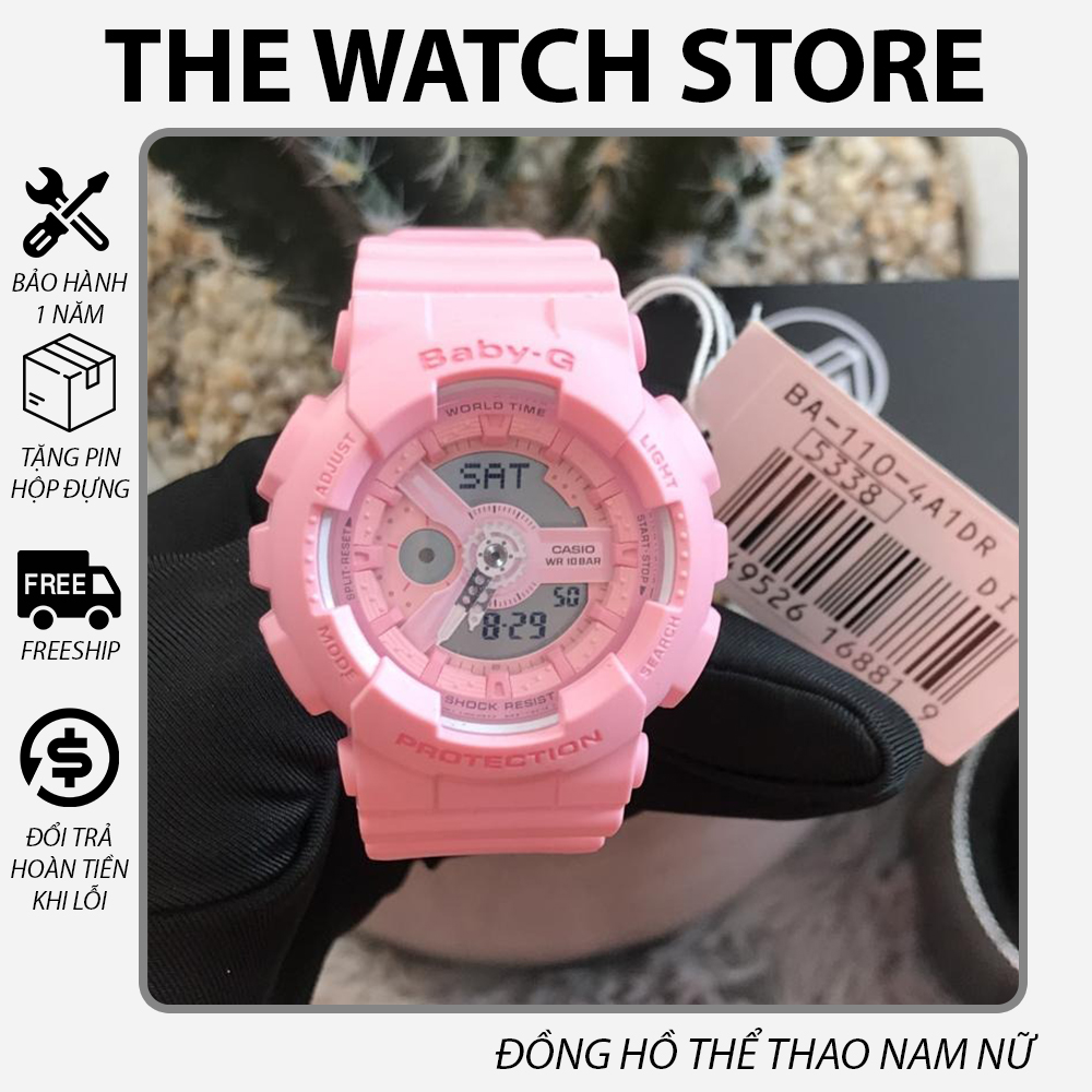 Đồng hồ Casio Baby-G Nữ BA-110 Hồng - Dây, vỏ và mặt một màu cơ bản, đồng hồ thiết kế ôm sát cổ tay - Bảo hành 12 tháng