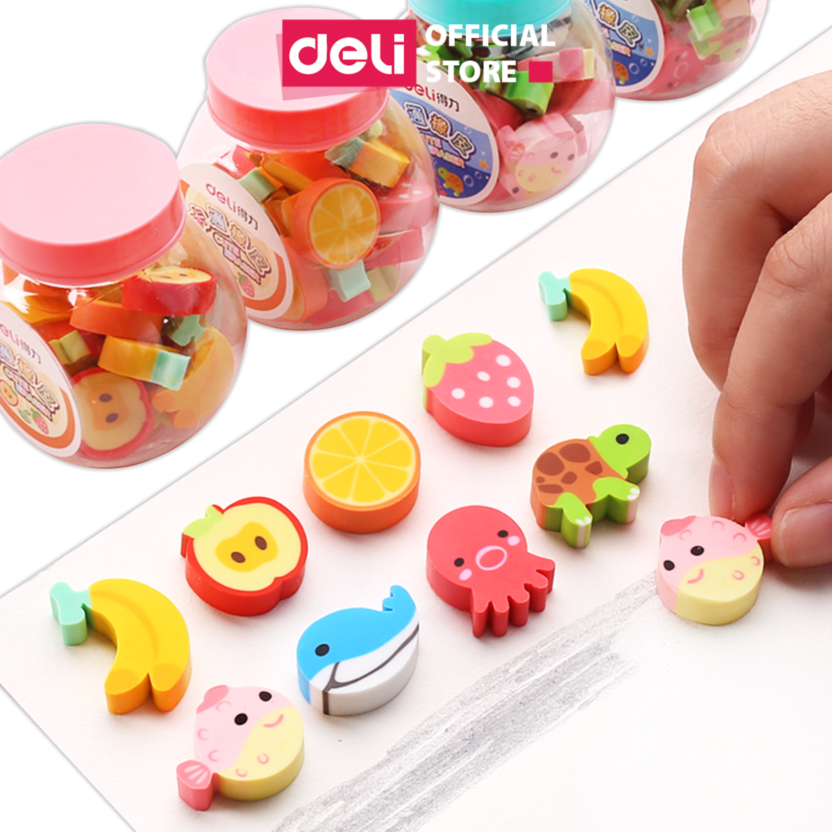 Gôm tẩy học sinh hình dễ thương Deli - 20 chiếc/hộp- tẩy sạch, ít vụn, đồ dùng văn phòng phẩm - 7533