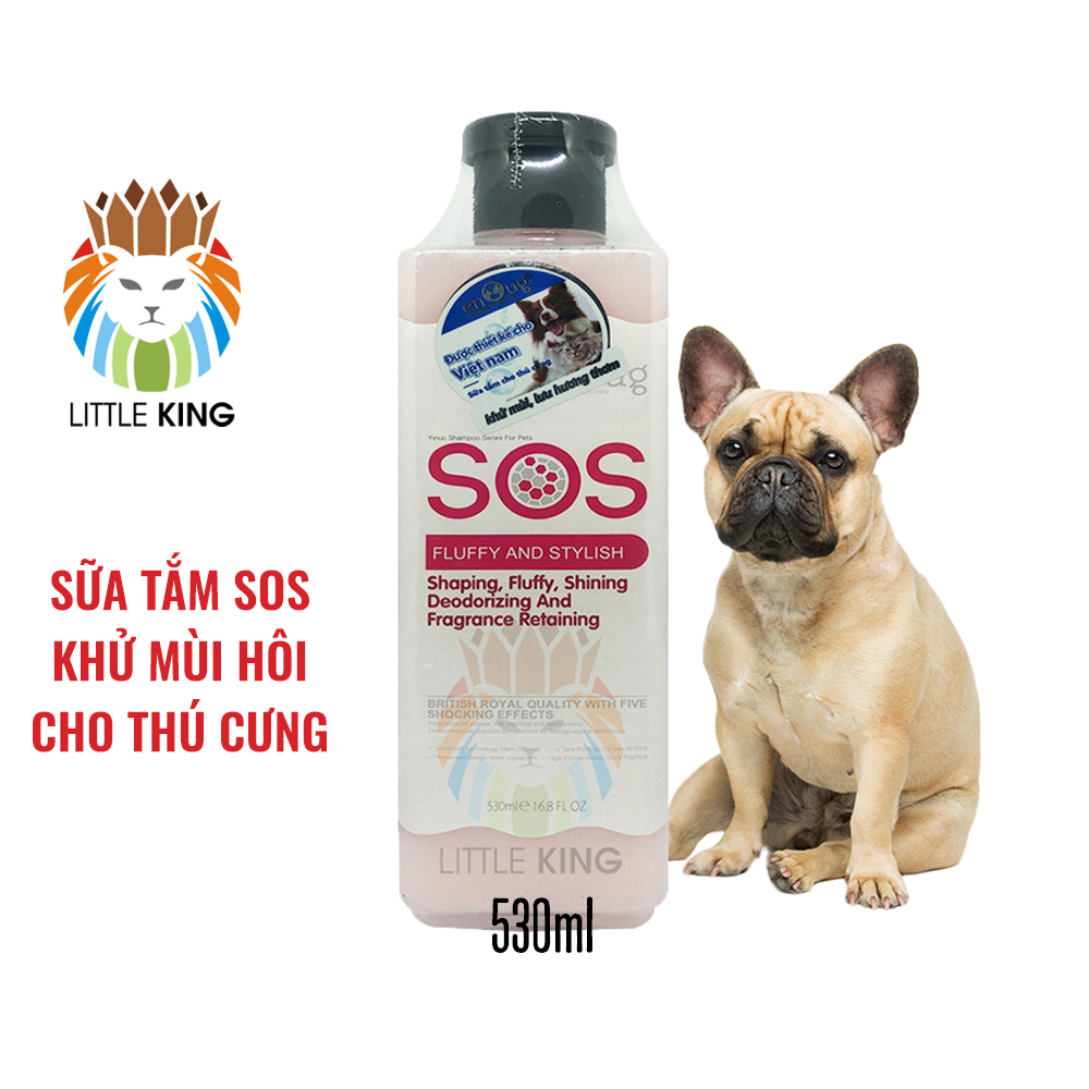 Sữa tắm SOS khử mùi hôi cho chó mèo dung tích 530ml - Chai màu hồng - Little King pet shop