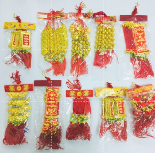 sỉ dây liễng trang trí tết  vàng đại chữ việt in trên vải nhung