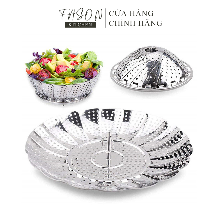 Xửng Hấp Vỉ Hấp Inox Gấp Gọn Thông Minh - Xửng Hấp Xôi, Rau Củ, Hấp Bánh Điều Chỉnh Được Kích Thước - FASONKITCHEN