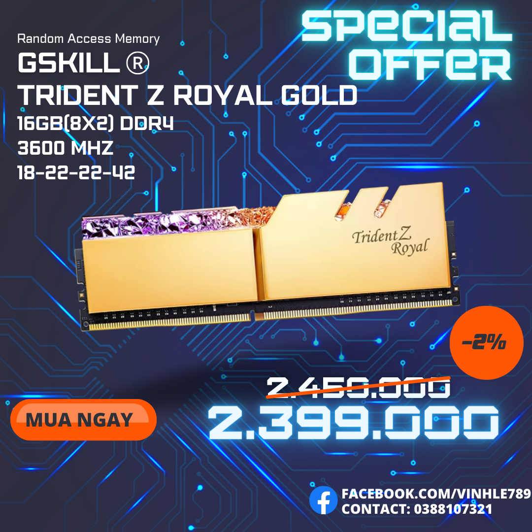 Ram G.SKILL Trident Z Royal Gold RGB 16GB 3600MHz DDR4 8GBx2