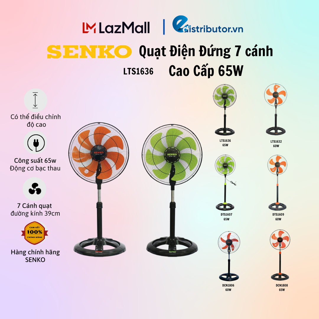 Quạt Điện Đứng 7 Cánh Senko LTS1636 / LTS1632 / DTS1607 / DTS1609 / DCN1808 / DCN1806 Quạt lỡ sải cánh 39 cm 3 tốc độ gió Êm ái bền bỉ Giao Bảo hàng 123 tháng