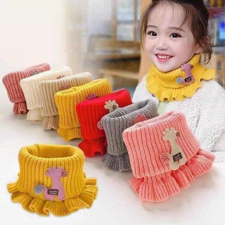 Khăn len ống quàng cổ nhún bèo đính họa tiết xinh xắn cho bé gái , khăn len ống quàng cổ họa tiết hươu, khăn quàng giữ nhiệt cho bé, khăn len thời trang cho bé, khăn cổ cho bé gái , khăn cho bé