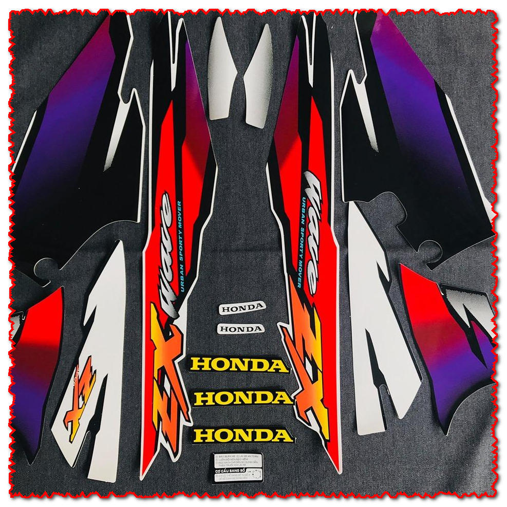Bộ tem dán xe máy honda wave zx zin tem 3 lớp màu đỏ