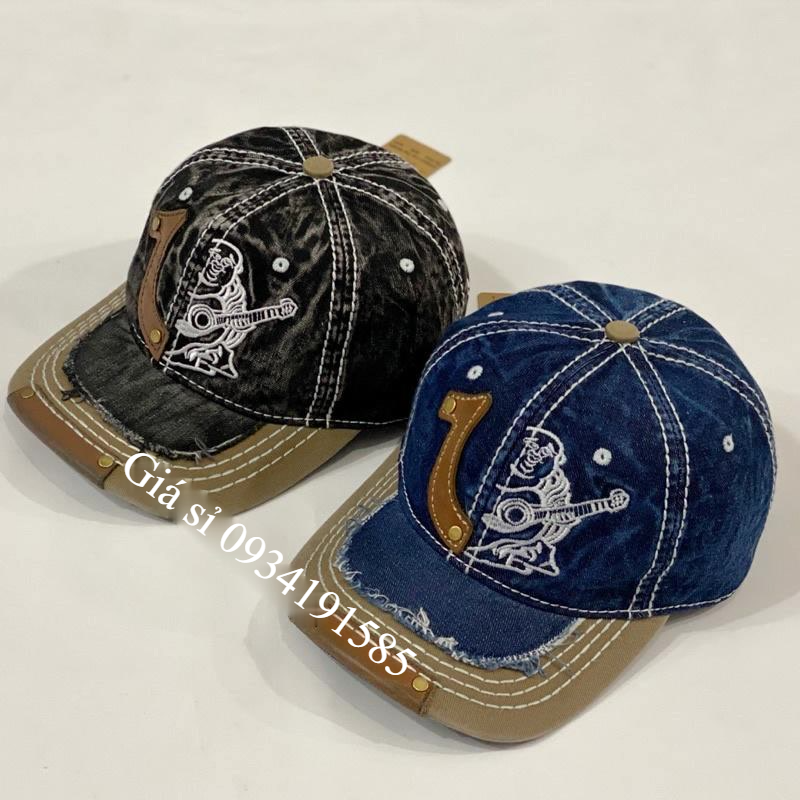 Nón kết jean thêu nữa Ông địa ひ thời trang năng động, nón lưỡi trai jean rách bụi bặm thời trang cá tính