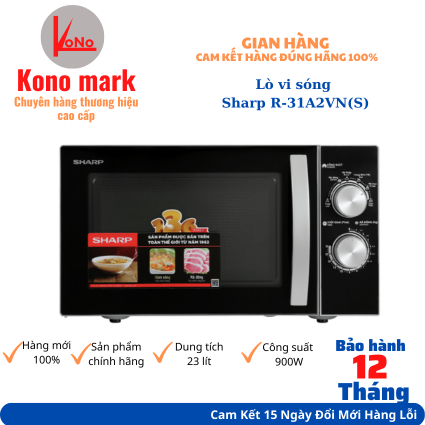 Lò vi sóng Sharp R-31A2VN-lò vi sóng 23 lít-900W tiết kiệm điện-nấu,hâm,rã đông nhanh đa năng- bảo hành 12 tháng trên toàn quốc