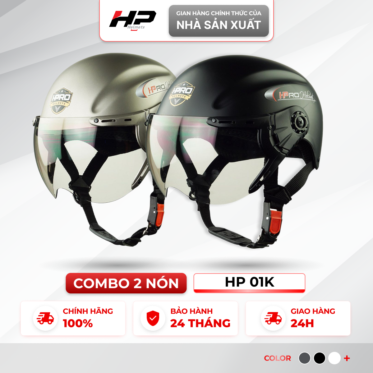 [Manufacturer] Combo of 2 Half-Helmets with Goggles Hp Helmets Hp-01K Convenient Goggles, Abs Shell, 24-Month Warranty Giá 290,000 Đồng*Miễn phí vận chuyển