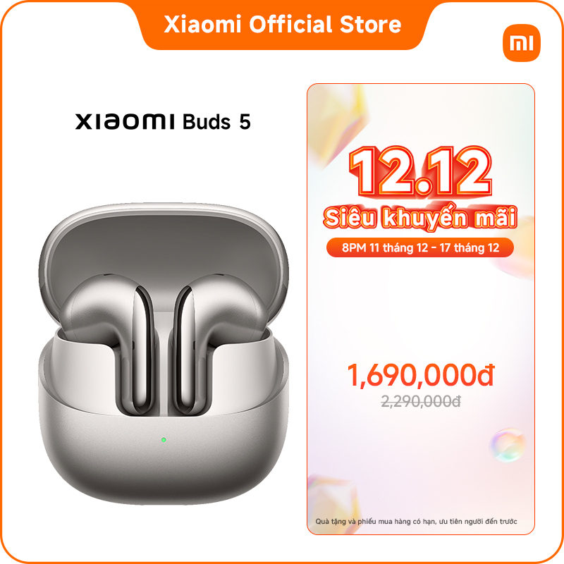  Tai nghe Bluetooth Xiaomi Buds 5 | Qualcomm® aptXTM Lossless và Hi-Res Audio | Trang bị công nghệ tinh chỉnh Harman AudioEFX và tích hợp âm thanh nổi | Ba micrô với công nghệ khử tiếng ồn bằng AI 