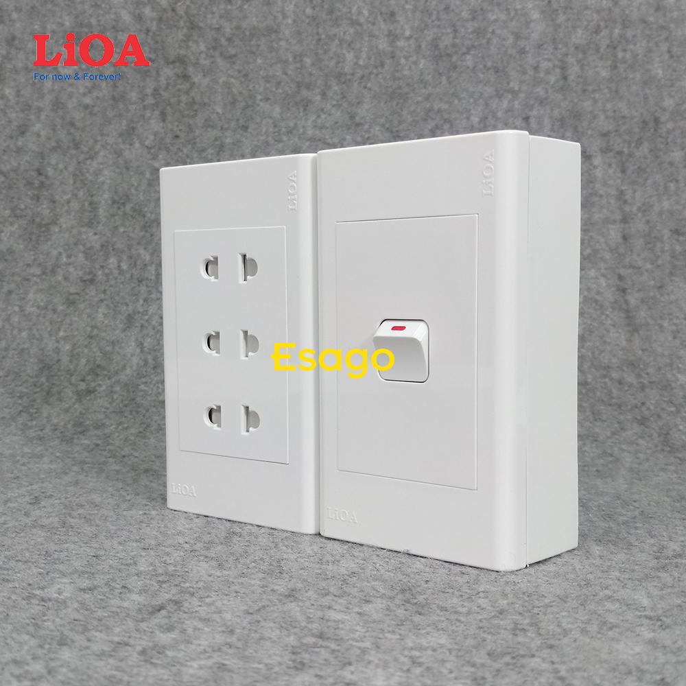 Combo ổ cắm điện ba 2 chấu 16a + 1 công tắc điện lioa - lắp nổi