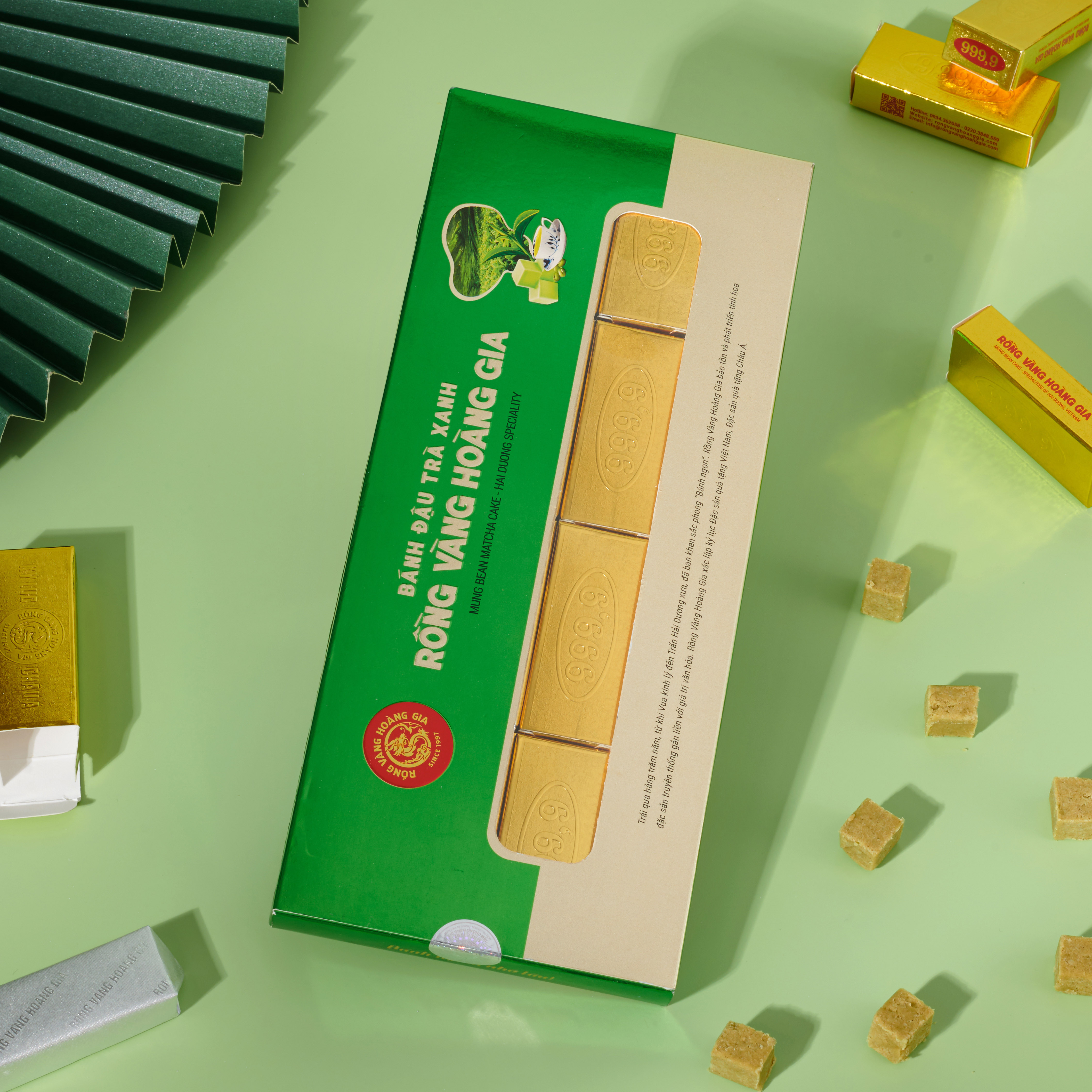 Bánh đậu xanh trà xanh 300g - rồng vàng hoàng gia - iso 22000:2018