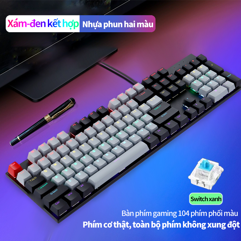 Bàn Phím Cơ Chuyên Game-Bàn Phím Cơ Máy Tính K550 Pro Led RGB -Bảo hành,Blue Switch Có 10 Chế Độ Màu