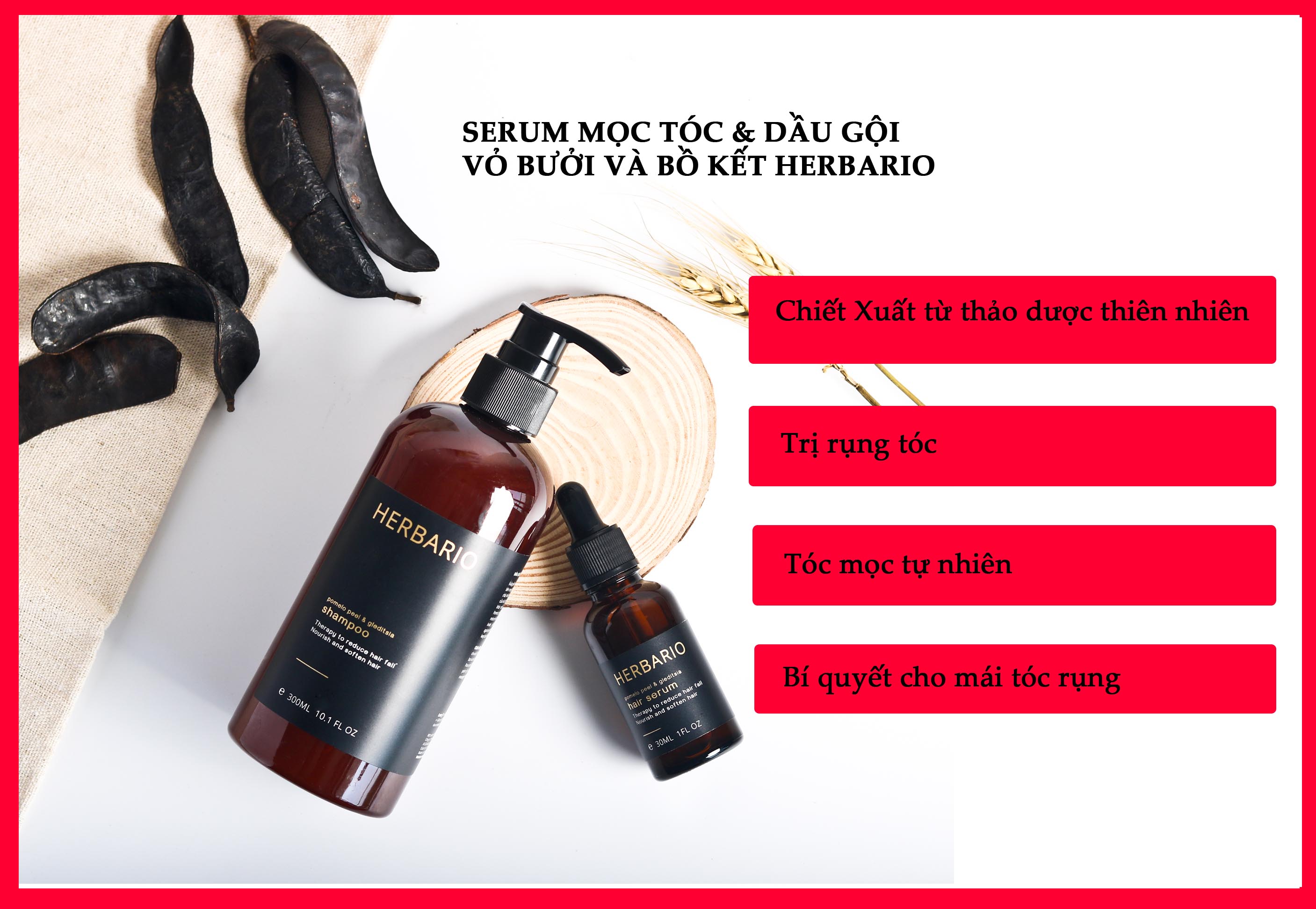 [HCM]Bộ Serum mọc tóc & dầu gội vỏ bưởi và bồ kết Herbario chiết xuất từ thảo dược thiên nhiên hỗ trợ giảm rụng tóc giúp tóc mọc nhanh bí quyết cho mái tóc rụng