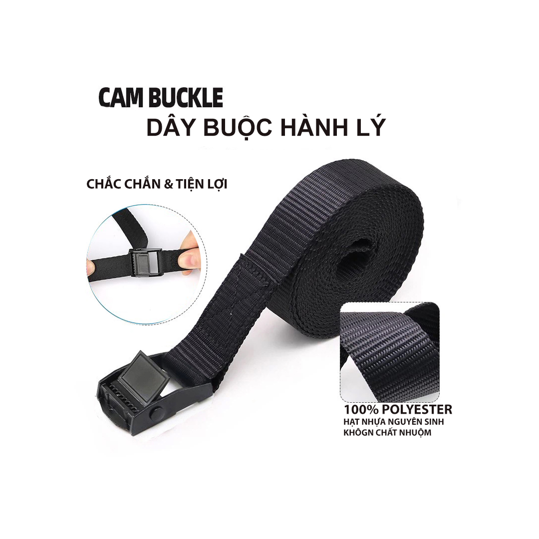 Dây buộc hành lý, bản 25mm chiều dài tùy chọn, an toàn tiện lợi khi sử dụng