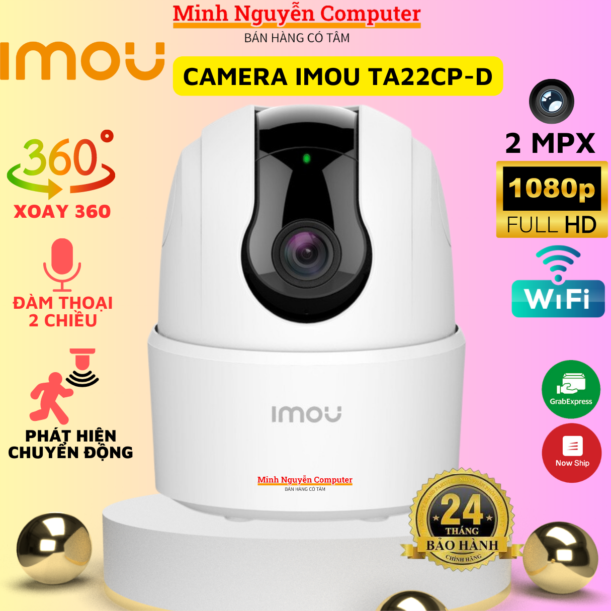 Camera wifi xoay 360 imou ranger2c-d ta22cp-d trong nhà còi hú báo động, chính hãng, bảo hành 24 tháng