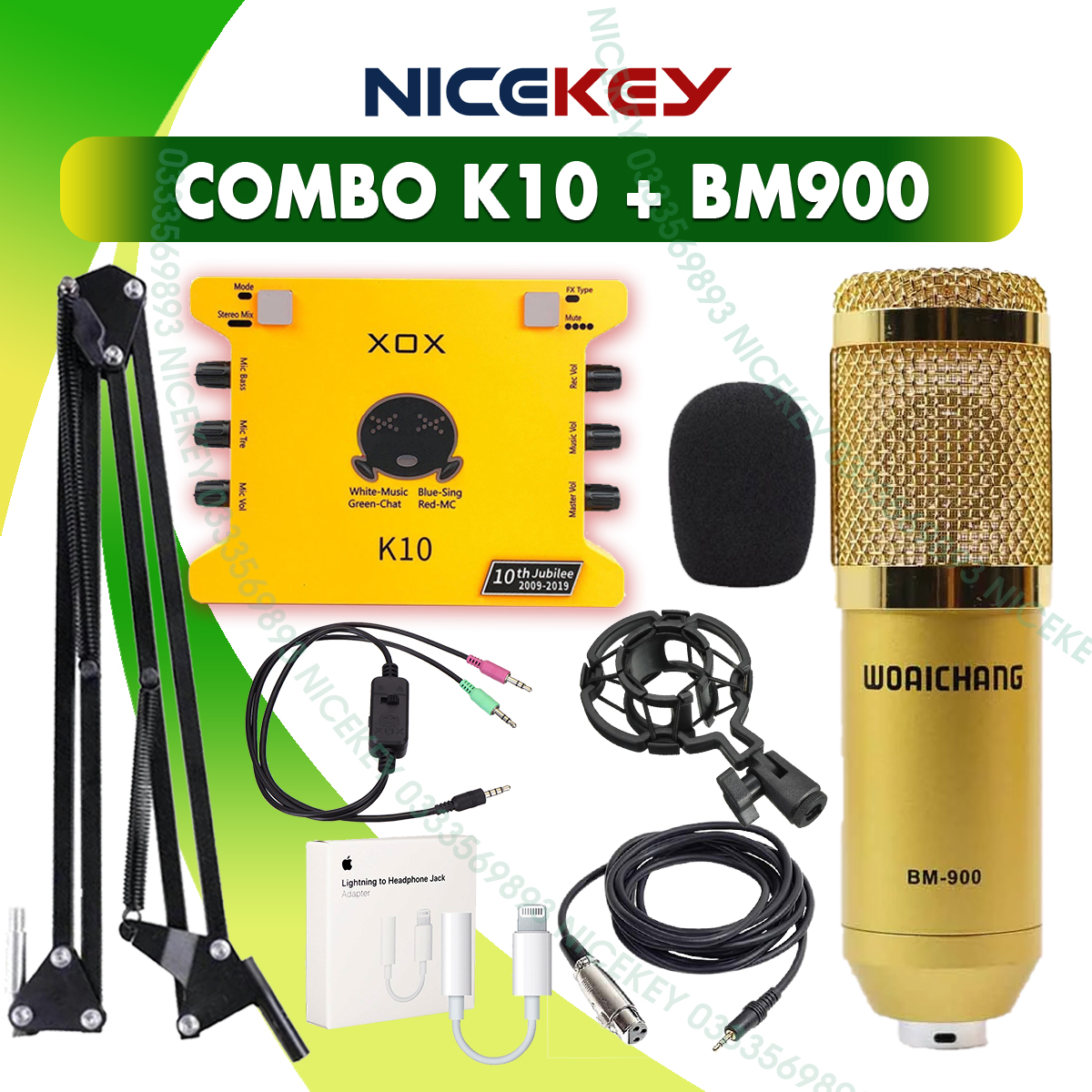 Bộ combo sound card k10 , micro thu âm livestream bm 900, thu âm điện thoại máy tính ⚡bh 1 năm⚡