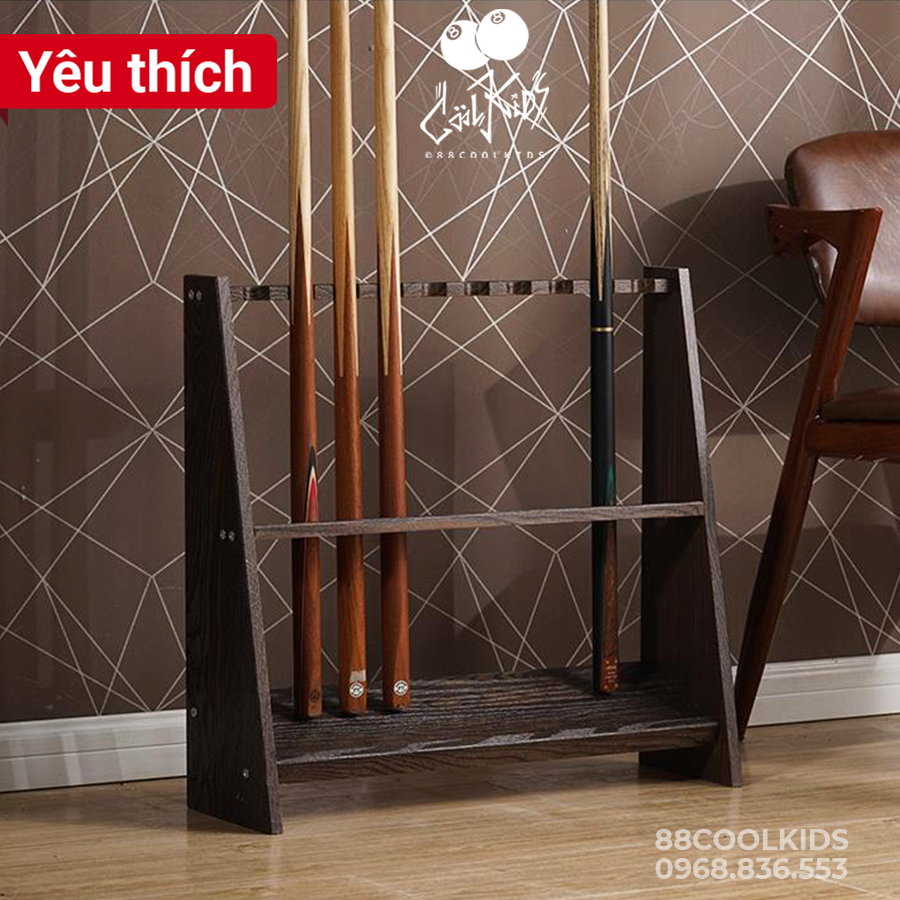 Giá để cơ bida clb - gác đỡ 10 gậy bida lắp ghép gỗ hdf chống ẩm cao cấp