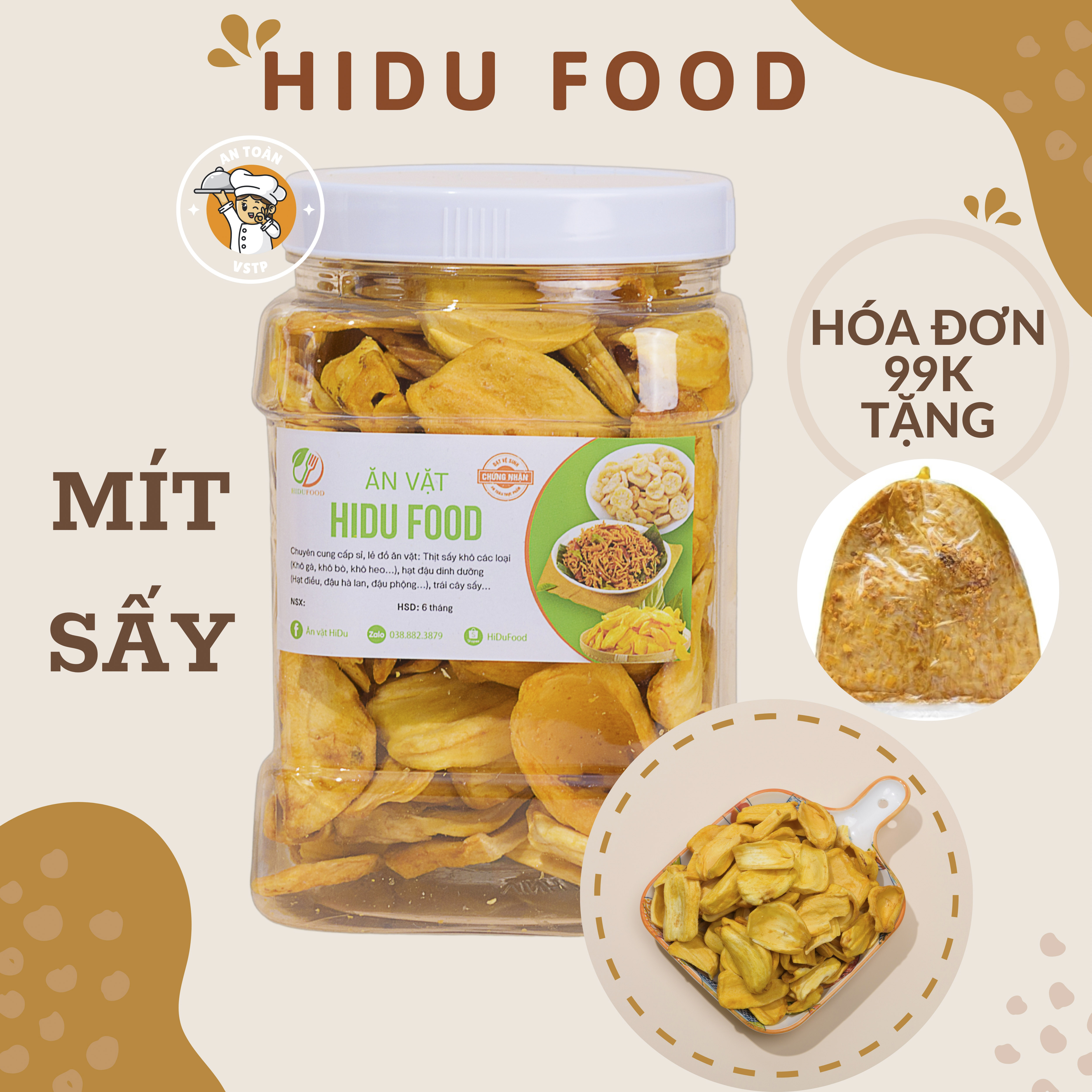 Hộp 300gr Mít sấy nguyên cánh HiDuFood loại A hàng xuất khẩu giòn tan