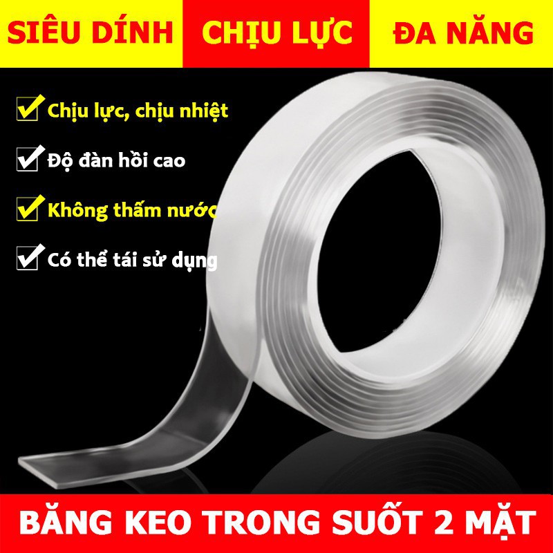 Băng Keo Nano Dán 2 Mặt Trong Suốt/ Băng Dính 2 Mặt Đa Năng Cường Lực-Dán Tường BKN01