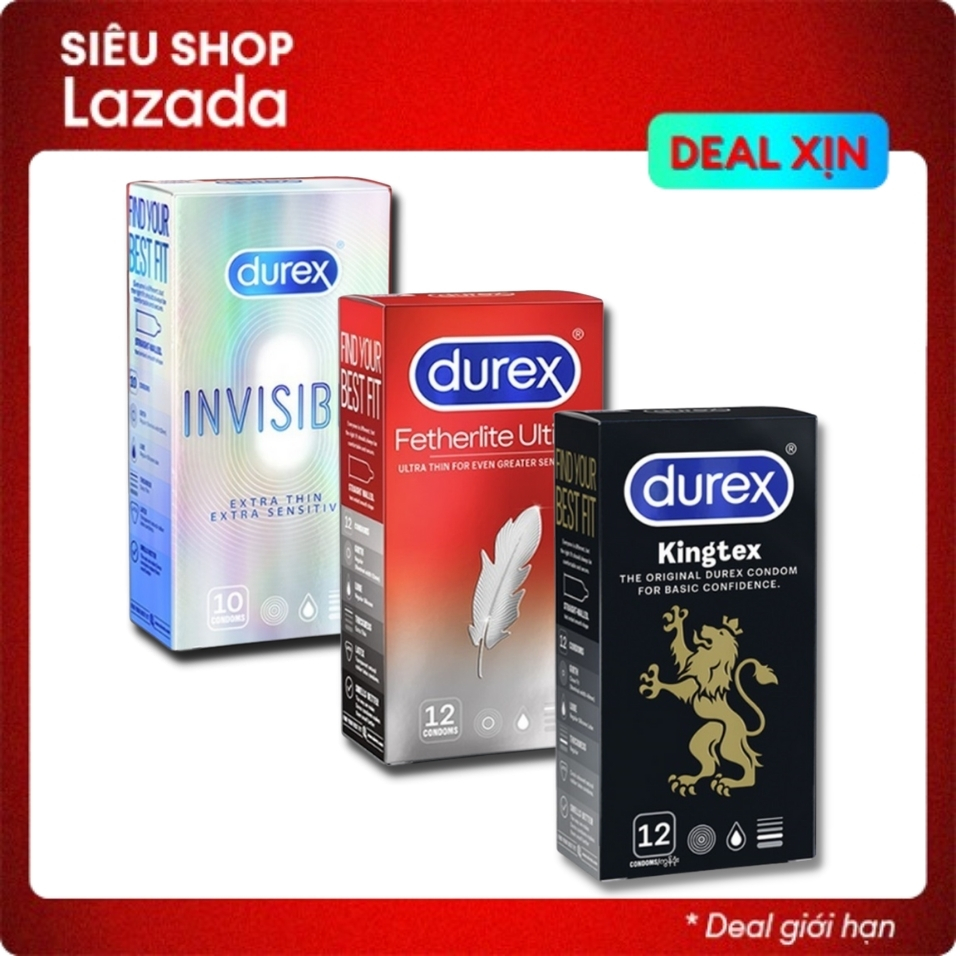 (3 hộp) bao cao su durex ultima siêu mỏng + kingtex size cỡ nhỏ + invisible extra thin cực siêu mỏng