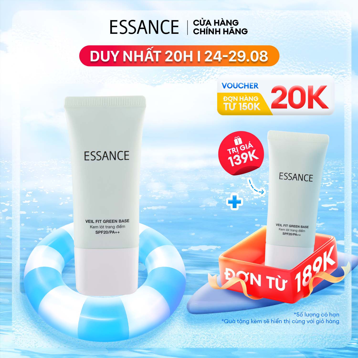 Kem lót hiệu chỉnh sắc da kiểm soát dầu Essance Veil Fit Green Base SPF20 PA++ 30ml