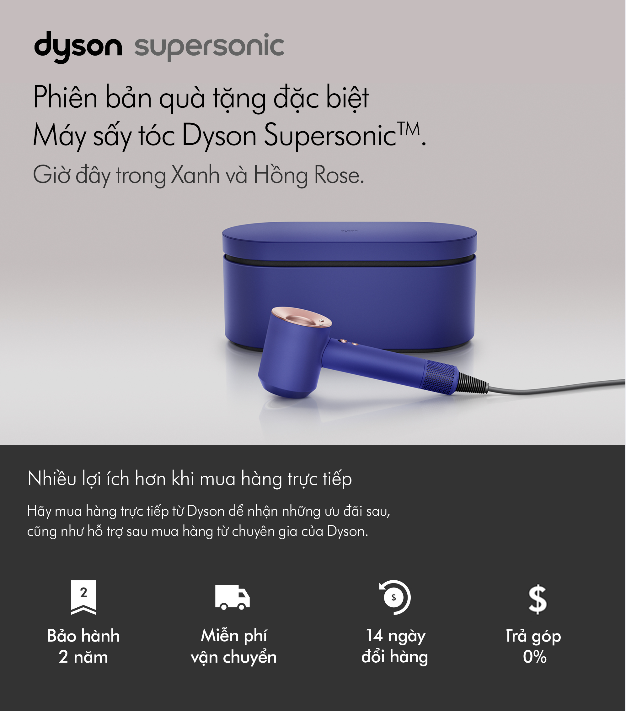 dyson supersonic tm hair dryer hd08 vinca blue rosé - máy sấy tóc 1