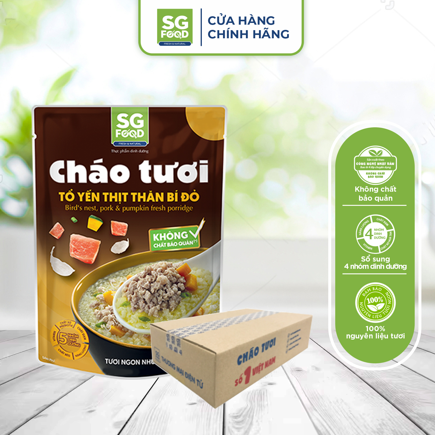 Thùng 30 gói cháo tươi tổ yến thịt thăn bí đỏ SG Food