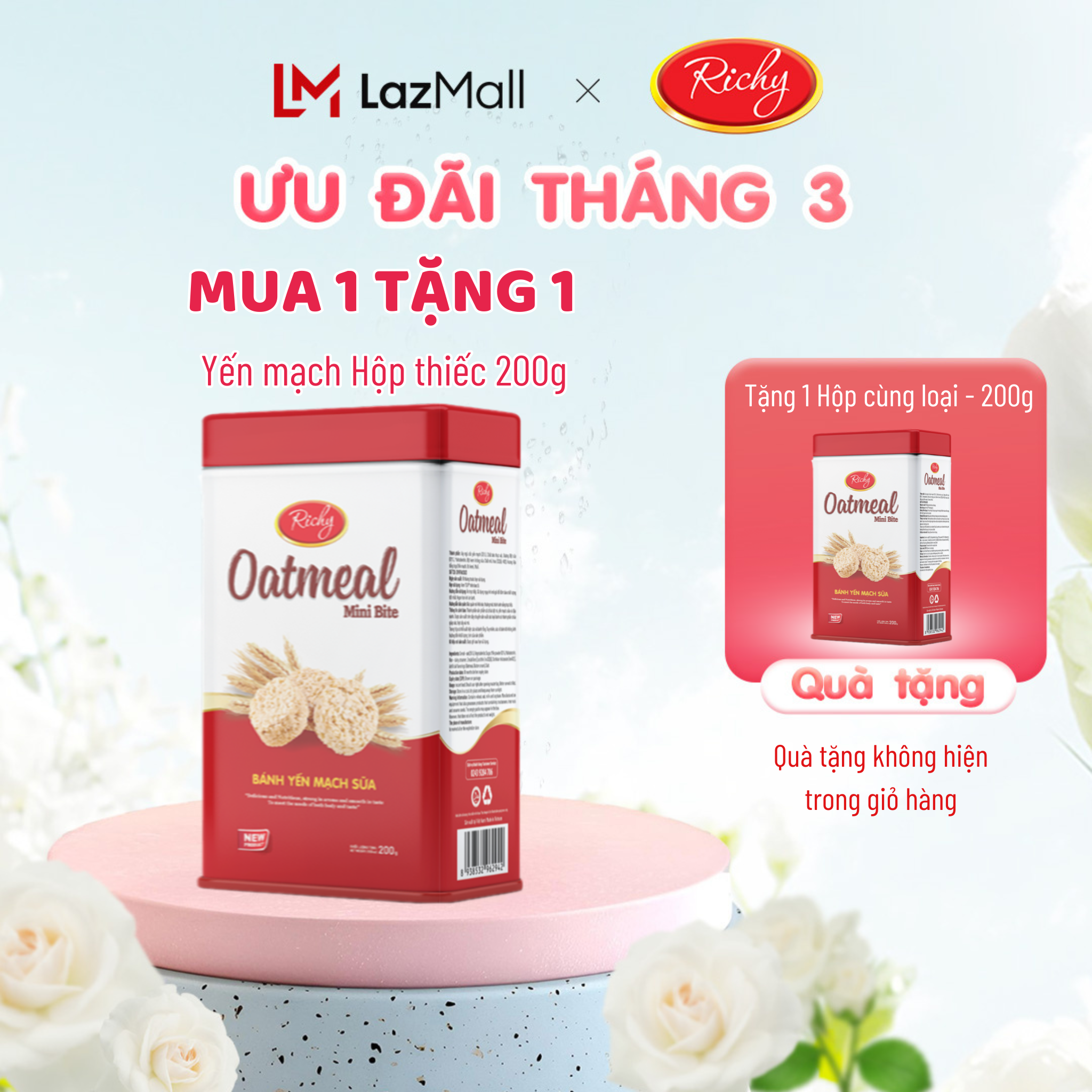 [MUA 1 TẶNG 1] Hộp Bánh Oatmeal Yến Mạch Cao, Hộp Thiếc 200g - Bánh Kẹo Richy
