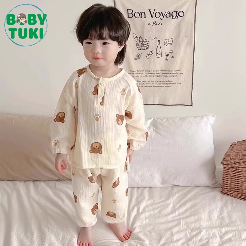 Pizam bé trai bé gái chất Muslin siêu mềm mịn họa tiết động vật xinh yêu. bộ đồ cho bé 6-16 kg