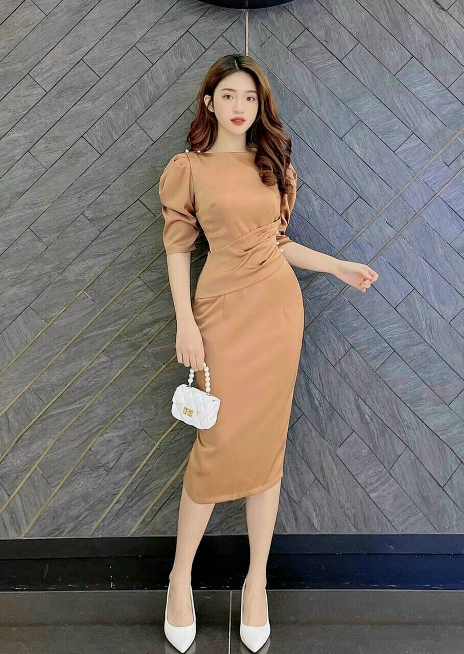 Đầm nữ kiểu dáng bodycon đính cườm vải umi cao cấp thời trang hari