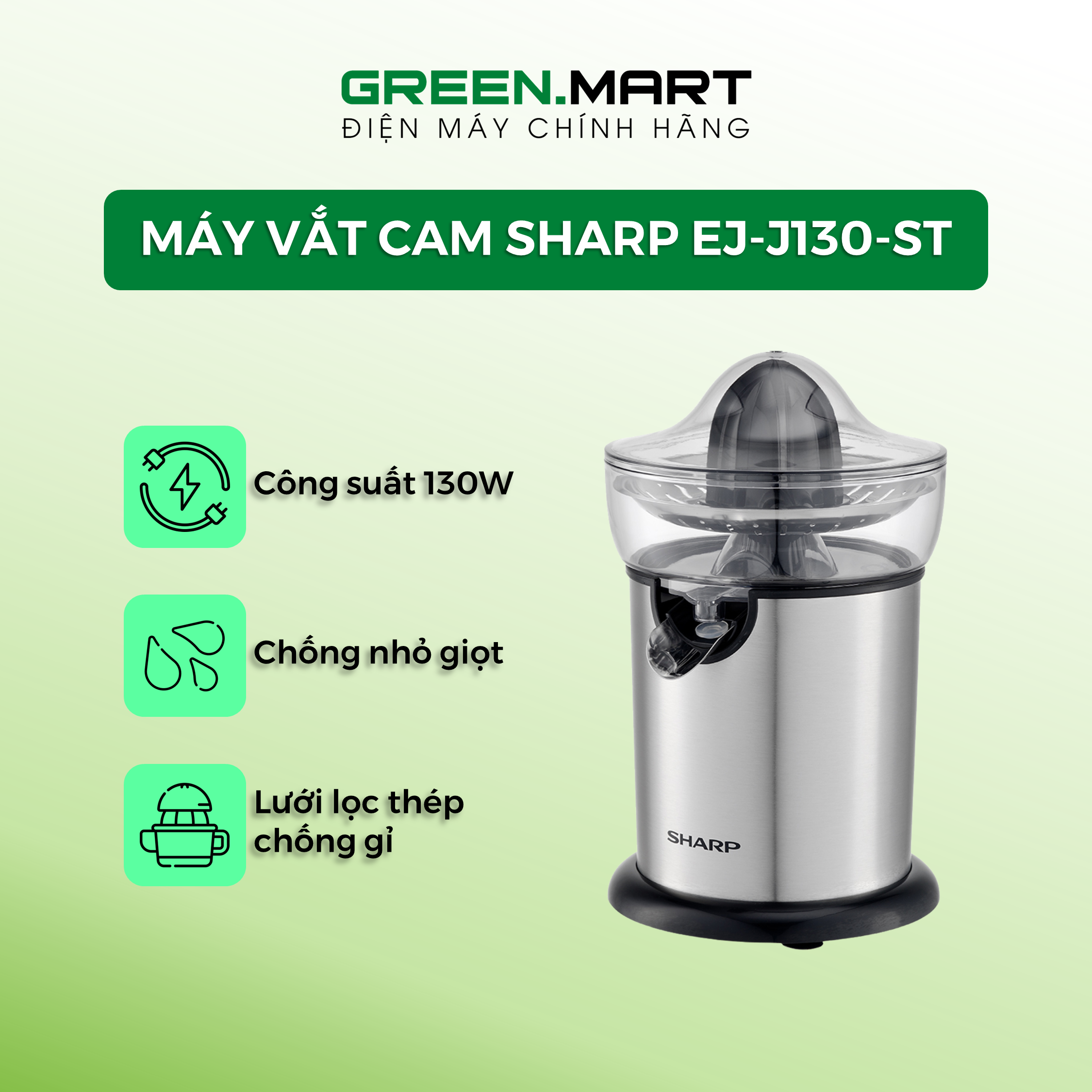 Máy vắt cam sharp ej-j130-st | máy ép cam điện tự động đảo chiều sharp j130-st | hàng chính hãng