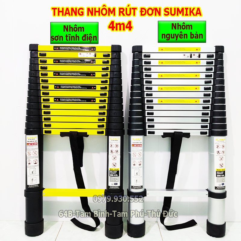 Thang nhôm rút đơn, Thang nhôm rút đơn sơn tĩnh điện Sumika SK440 SKS440 4m4. Bảo hành 2 năm