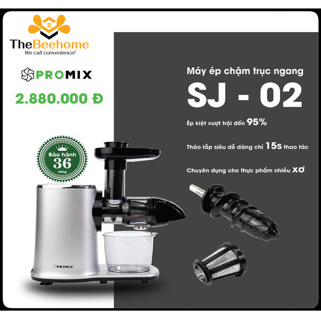Máy ép chậm trục ngang promix sj02 - ép trái cây, rau củ quả trái cây, vắt kiệt bã - bh 3 năm chính hãng