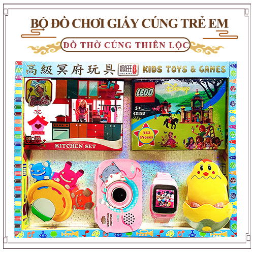 Hộp đồ chơi giấy cúng bé trai bé gái - nhang đèn thiên lộc