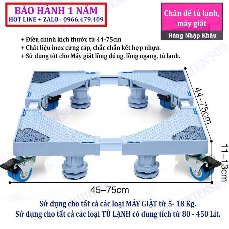Chân máy giặt chân tủ lạnh cao cấp di động (44-75cm) tải trọng lên tới 500kg