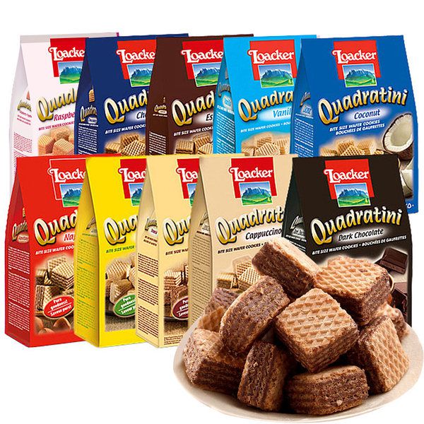 Date 27 Bánh xốp Loacker Quadratini của Ý nhiều vị 125g - socola, socola đắng, vani, hạt dẻ 125g và 110g