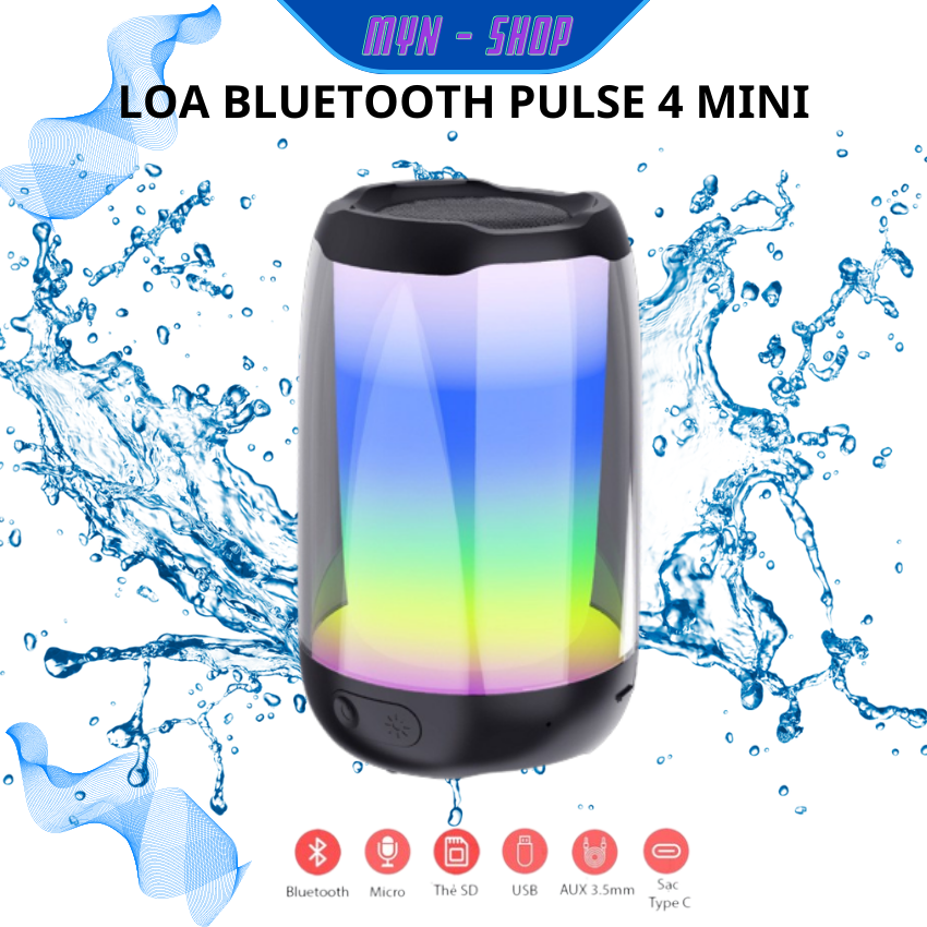 Loa bluetooth có đèn led , loa bluetooth jbl pulse 4 mini đèn led rgb 360 độ - loa bluetooth có đèn led theo nhạc - thiết kế nhỏ gọn, hiện đại - đầy đủ kết nối bluetooth, aux, usb, tf card. bảo hành 12 tháng