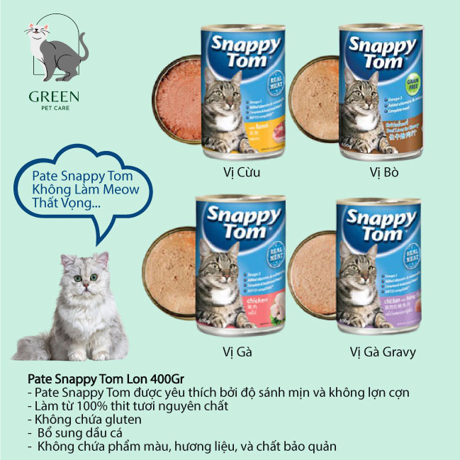 Pate Snappy Tom cho mèo đủ vị dạng lon 400gr