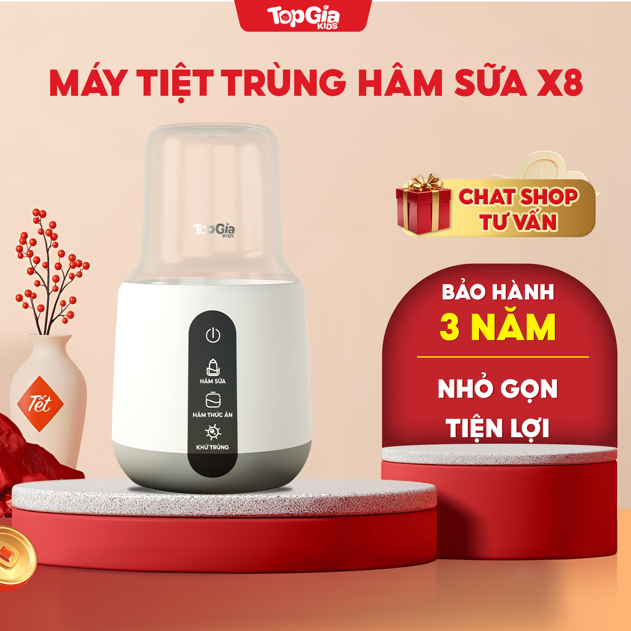 Máy hâm sữa và tiệt trùng TopGiaKids X8 - Máy hâm sữa và thức ăn, khử trùng bình sữa cho bé