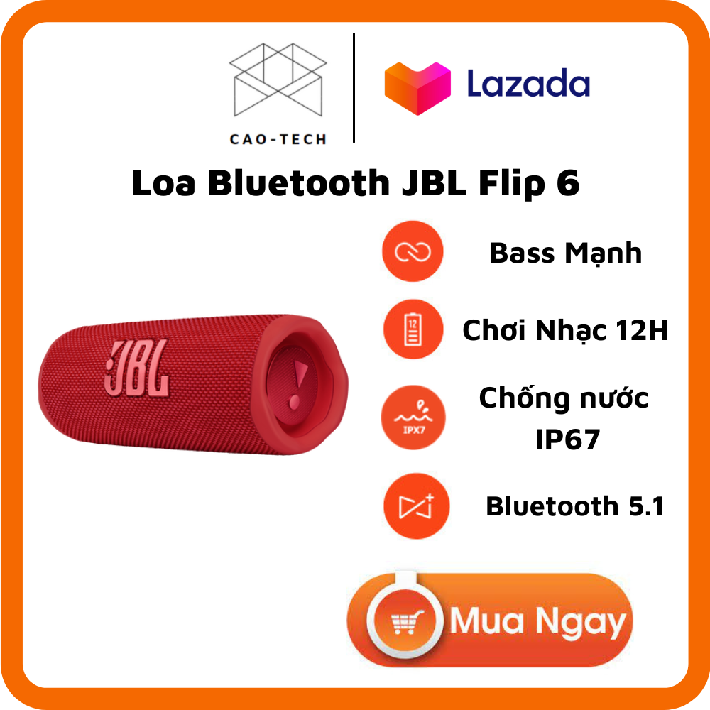 Loa Không Dây Bluetooth JBL Flip 6, Bass Mạnh, Treble Rời, BLuetooth 5.1, Chống Nước, Chống Bụi IP67, Chơi Nhạc 12H - Bảo Hành 24 Tháng