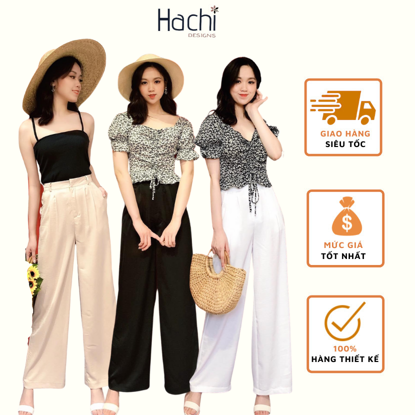 Quần ống rộng culotts vải lụa dáng dài lưng thon 3 màu Kèm Áo hoa nhí Hachidesigns