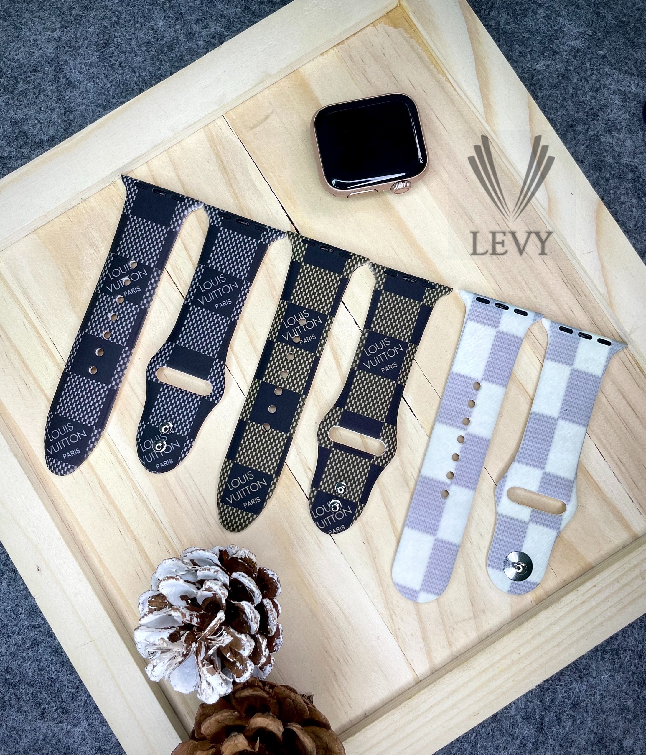Dây đeo silicone họa tiết lv cho đồng hồ aw series 1 2 3 4 5 6 se 38mm/40mm 42mm/44mm & series 7 41mm/45mm