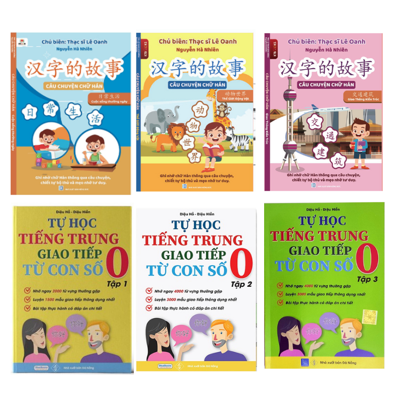 Sách-Combo 6 sách Câu chuyện chữ hán cuộc sống thường ngày- giao thông kiến trúc- thế giới động vật+Tự học tiếng trung từ con số 0 tập 1 tập 2 tập 3+DVD tặng kho tài liệu 20G