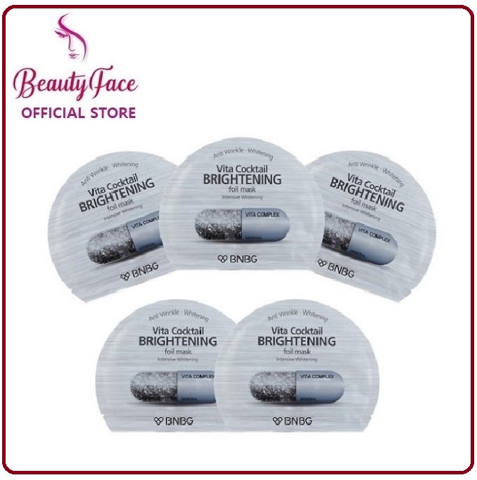 Combo 5 Mặt Nạ thiếc dưỡng trắng da BNBG Vita Cocktail Brightening Foil Mask 30ml x 5